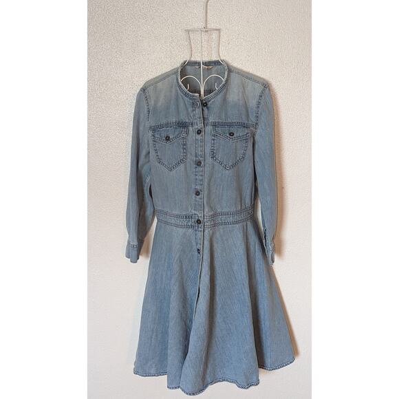 Vintage 90s Gap Fit and Flare Denim Button Down Long Sleeve Skater Dress Sz 2 - Picture 1 of 3